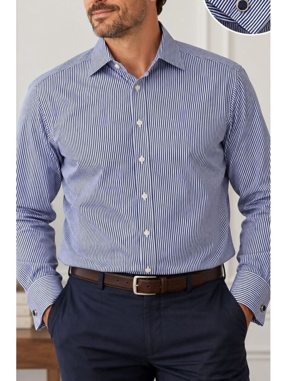 Thomas Pink Jermyn Street London French Cuff Shirt Mens 17.5 37 Blue Stripe